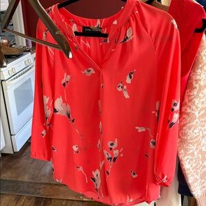 Ivanka Trump Coral Floral V-Neck Blouse